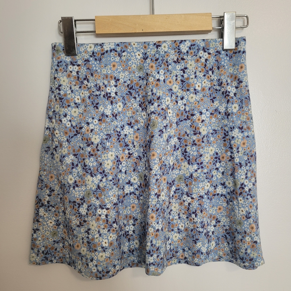 Wilfred Blue Floral Skater Skirt Size XS Aritzia Pastel Flowy